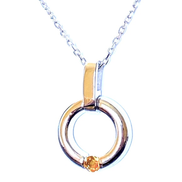 💎Yellow topaz stone 925 silver round trendy necklace - Picture 2 of 3